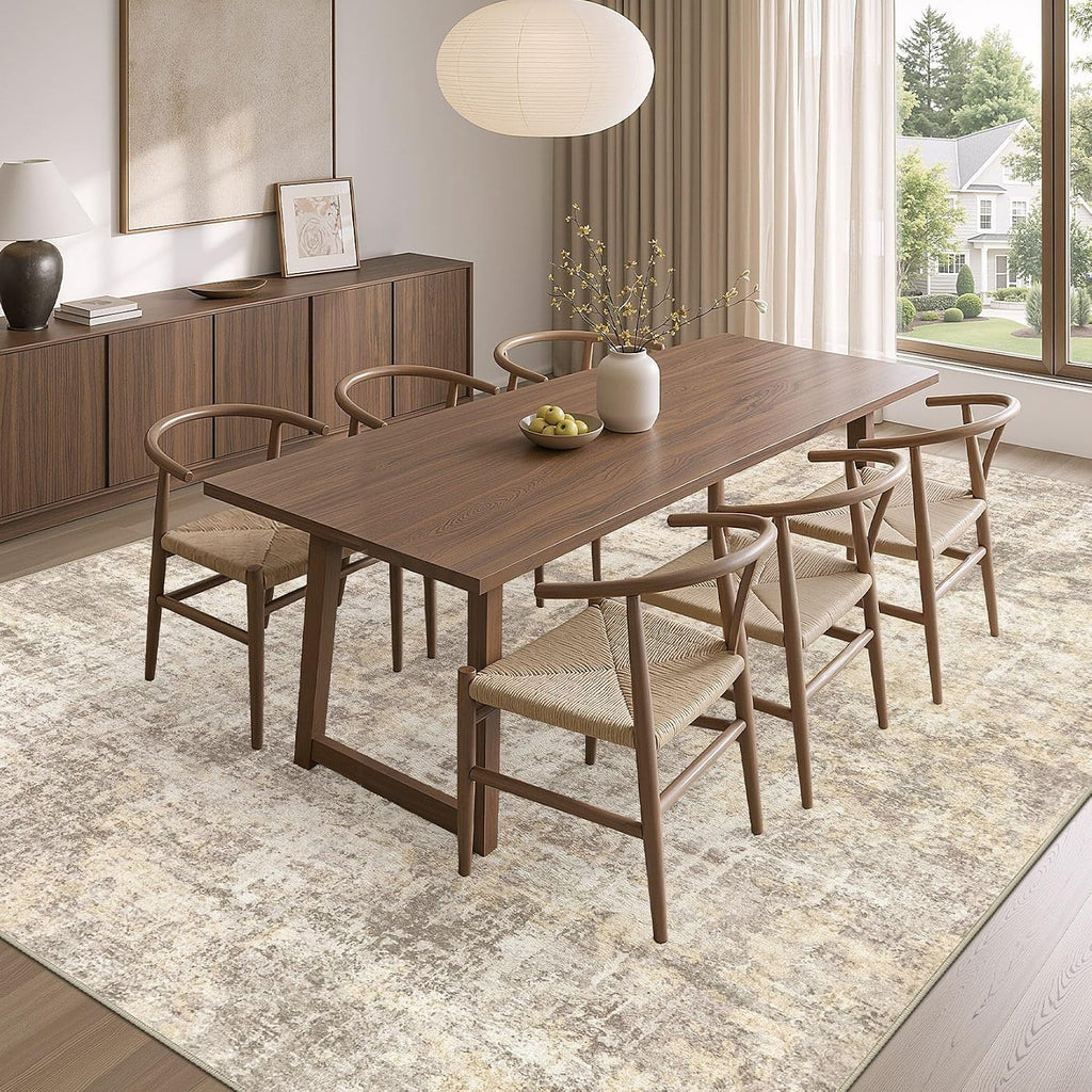 cotiled 10x12 Area Rug for Living Room: Washable Soft Abstract Rugs Beige