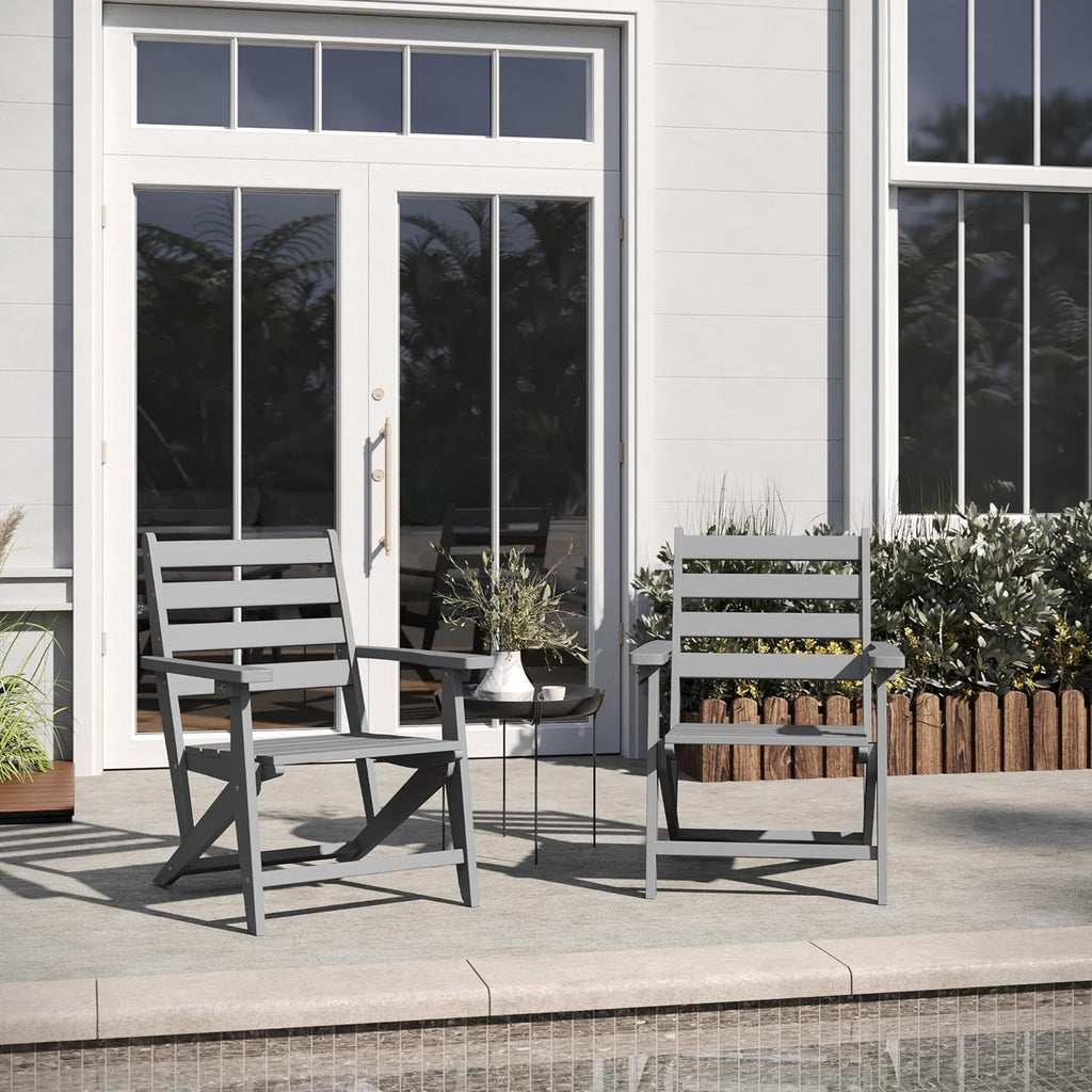 Flash Furniture HDPE Adirondack Dining Chair with Cup Holder, Gray