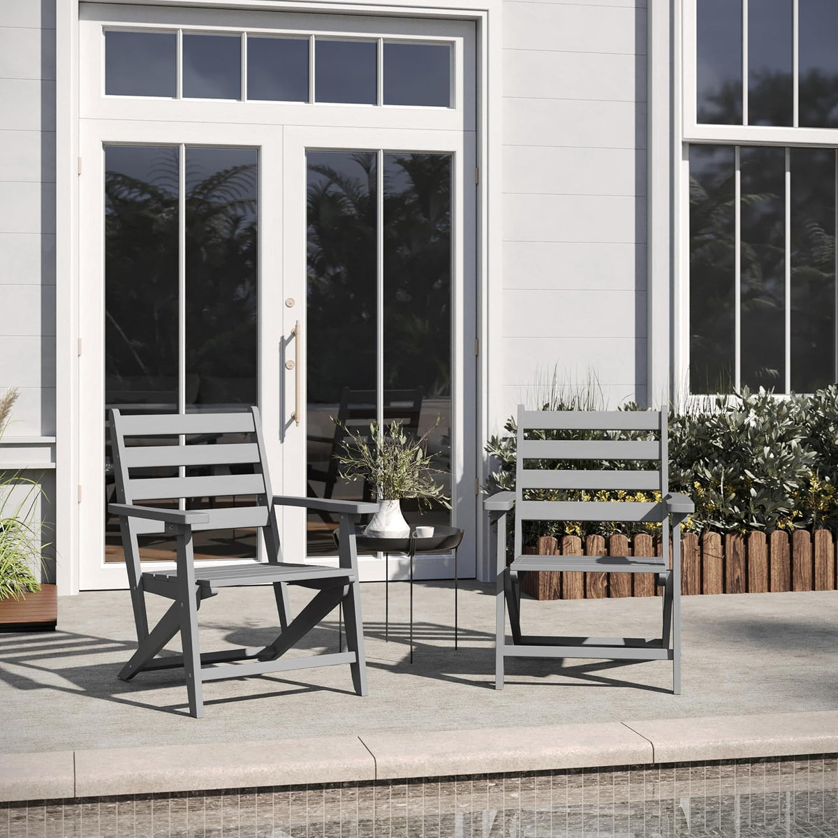 Flash Furniture HDPE Adirondack Dining Chair with Cup Holder, Gray