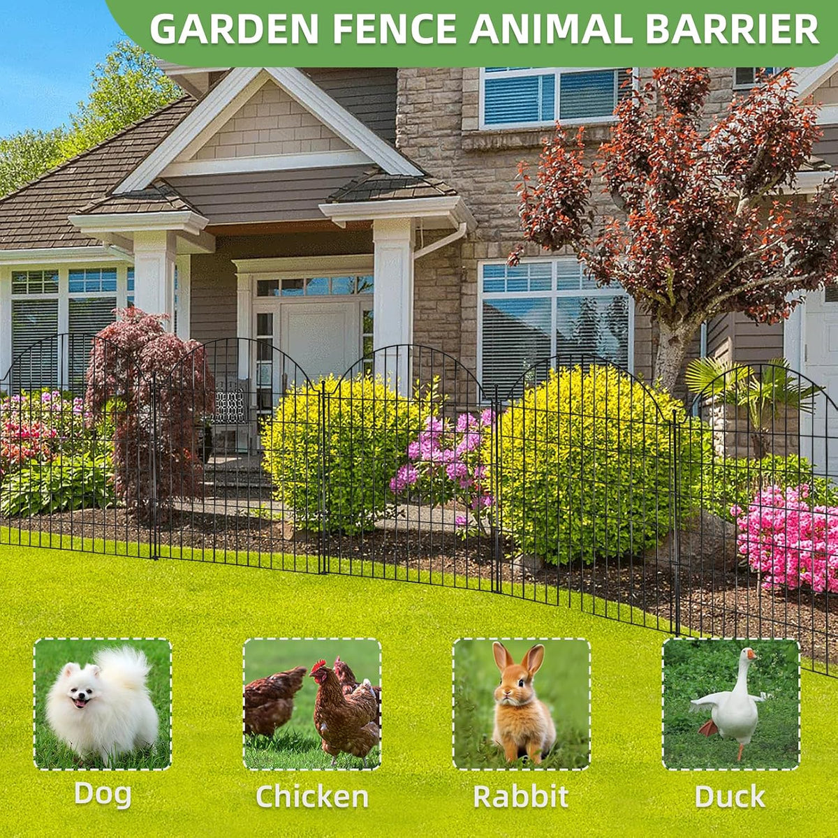 10 Panels No Dig Decorative Outdoor Garden Fence, 40in (H) x23.6ft (L)