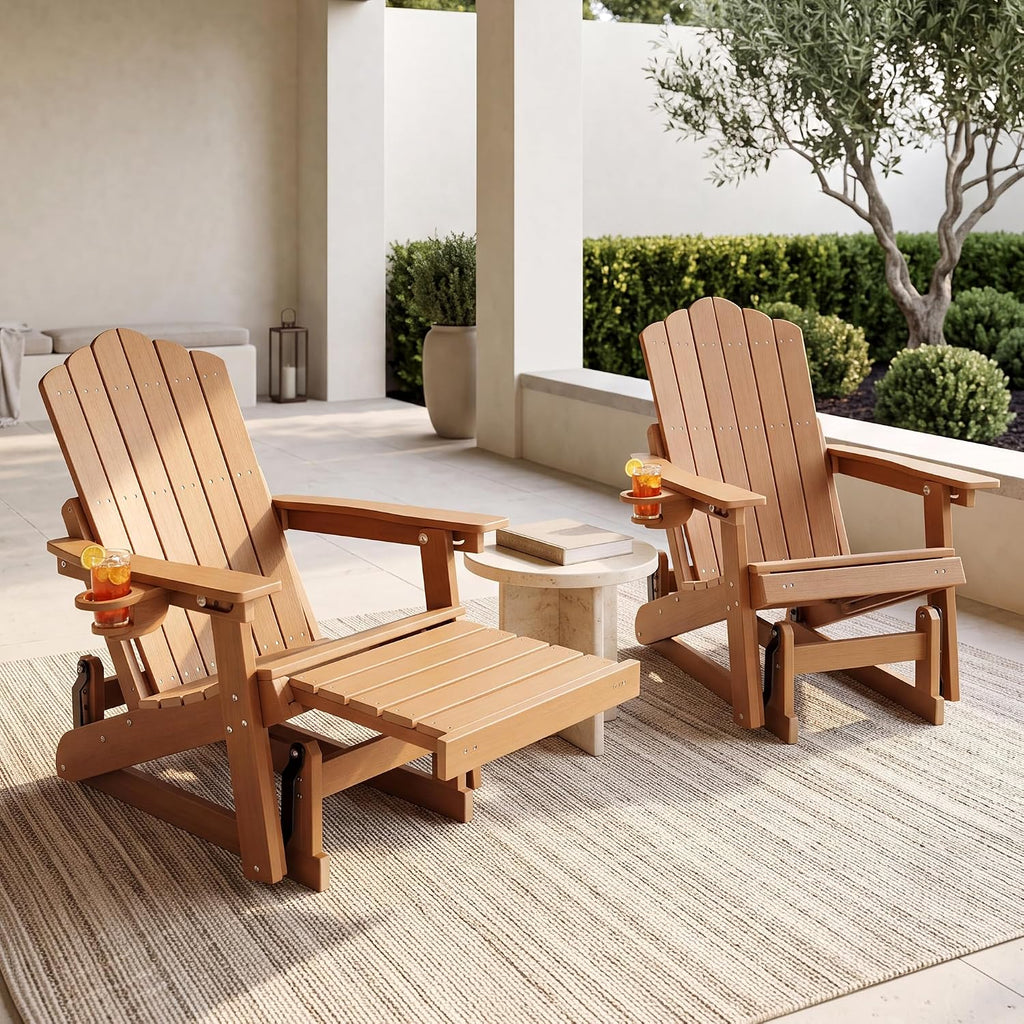 Adirondack Glider Chair Set of 2, Retractable Ottoman & Adjustable Backrest