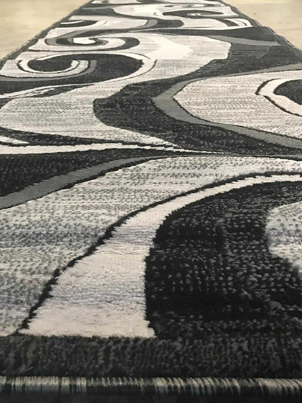 Modern Long Contemporary Runner Rug Grey & Black Design 144 (32 inch X 10 Feet)