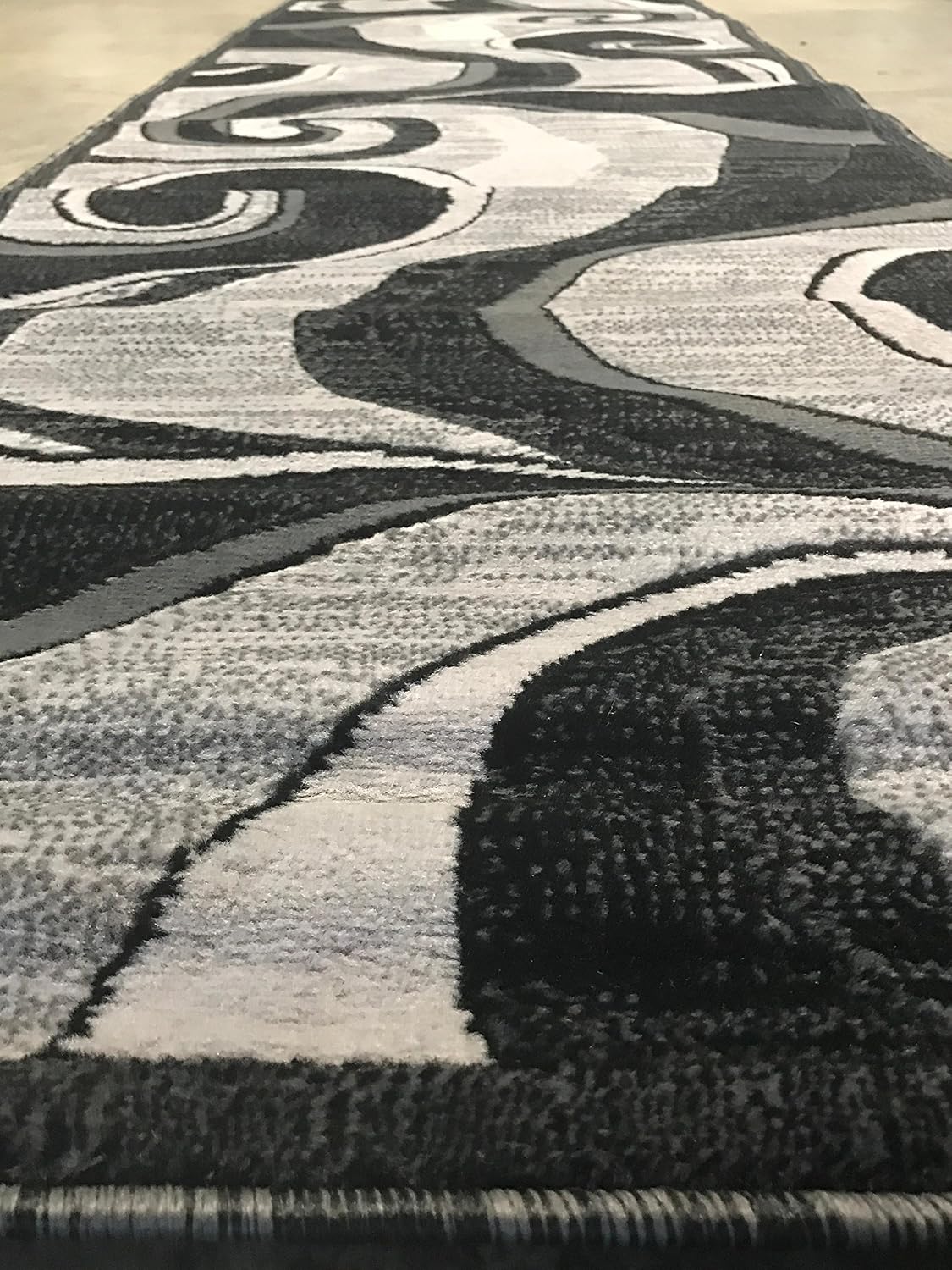 Modern Long Contemporary Runner Rug Grey & Black Design 144 (32 inch X 10 Feet)