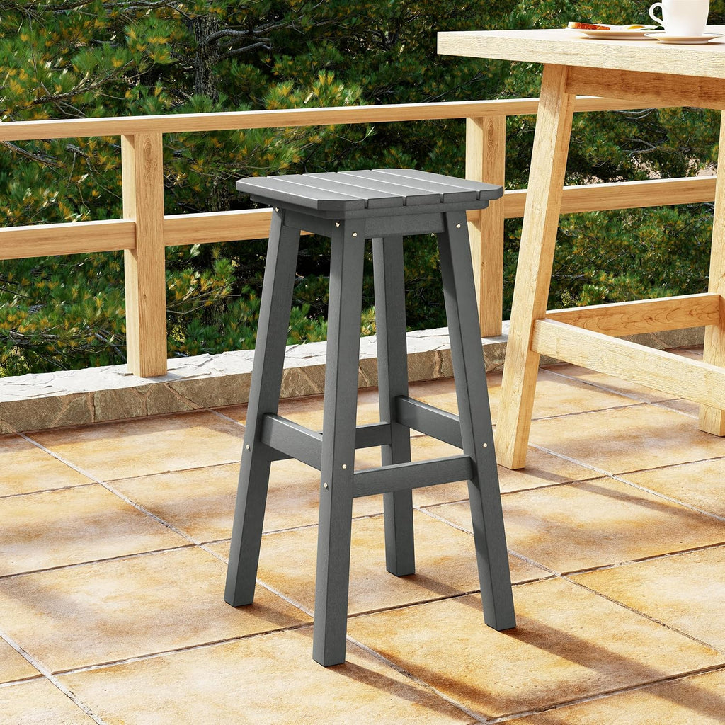 Costaelm 29" Height Outdoor Bar Stools, All-Weather Bar Stools, Adirondack Poly Patio Square Bar Stool for Patio, Deck, Kitchen Counter and Garden, Gray