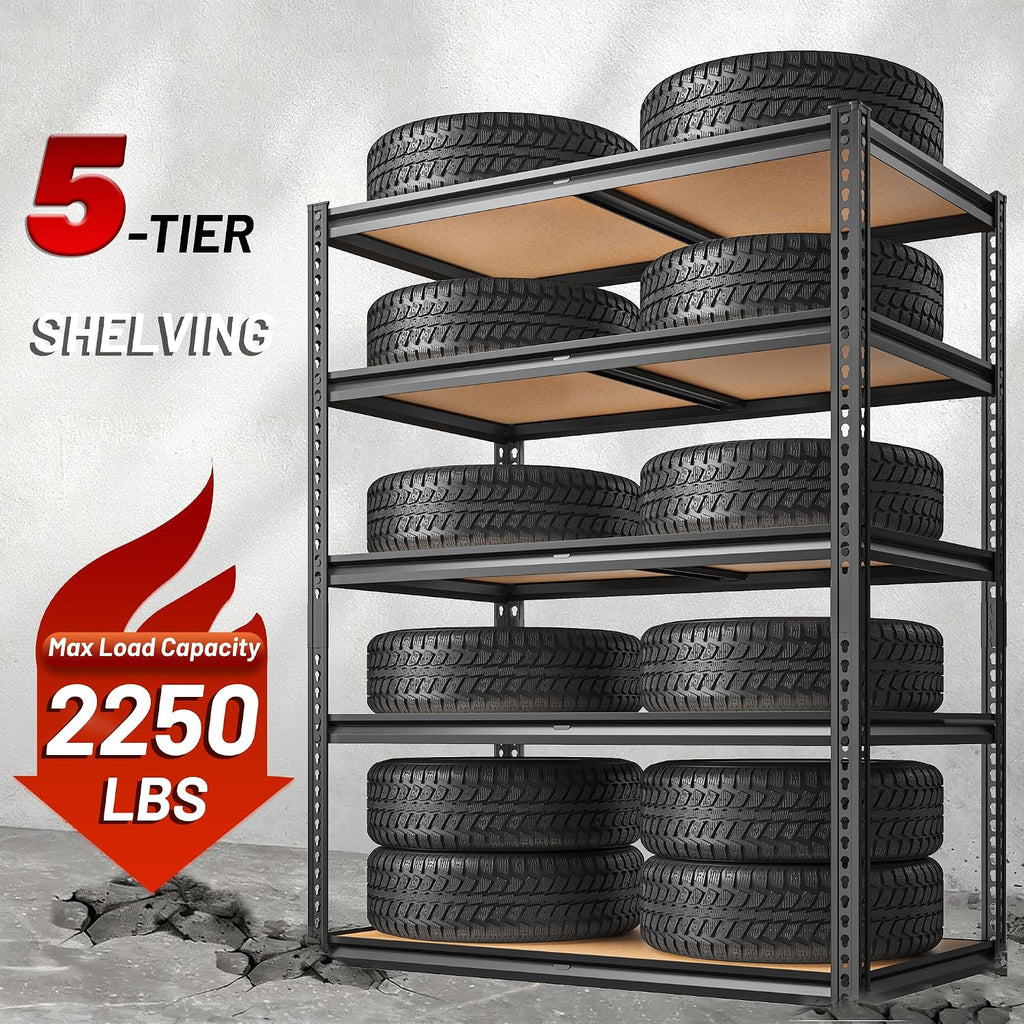 ROOMFAVE Garage Shelving Heavy Duty, 5 Tier,72" H x 35.56" W x 16" D Black