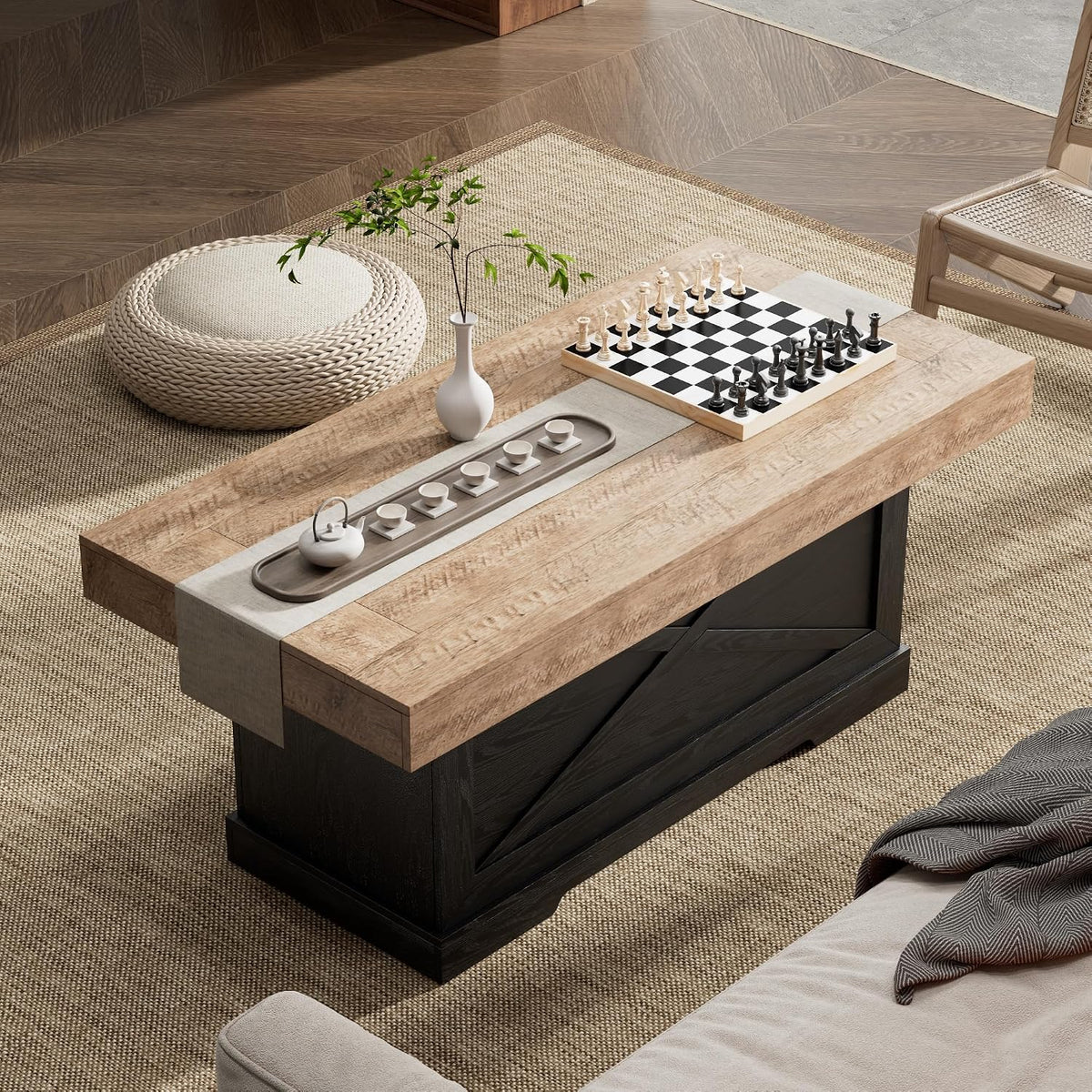 Lareth 39 in Rustic Coffee Table for Living Room with X-Design, Rectangle