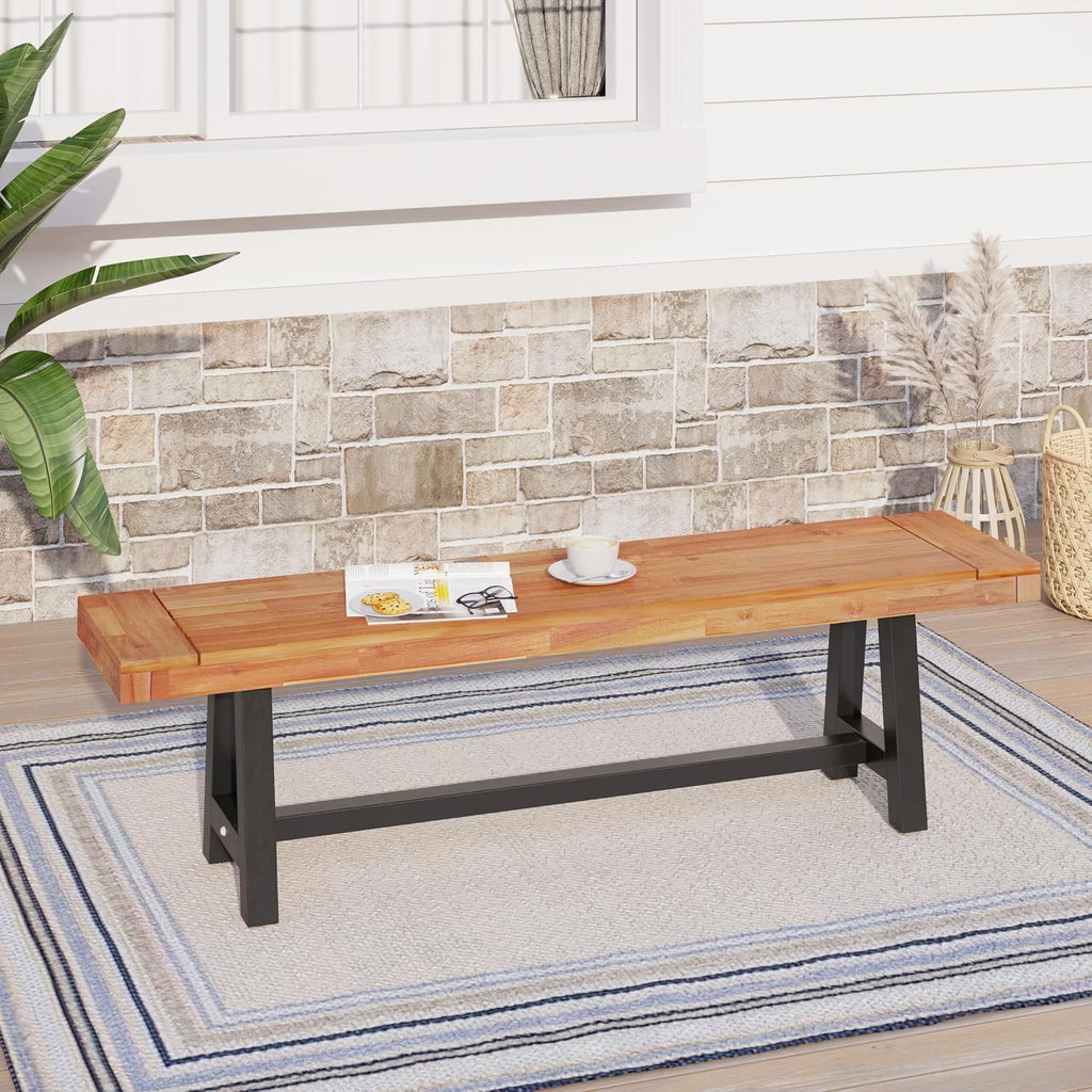 Sophia & William 63" Outdoor Wood Bench Weatherproof, Teak Finish, 1 Pack