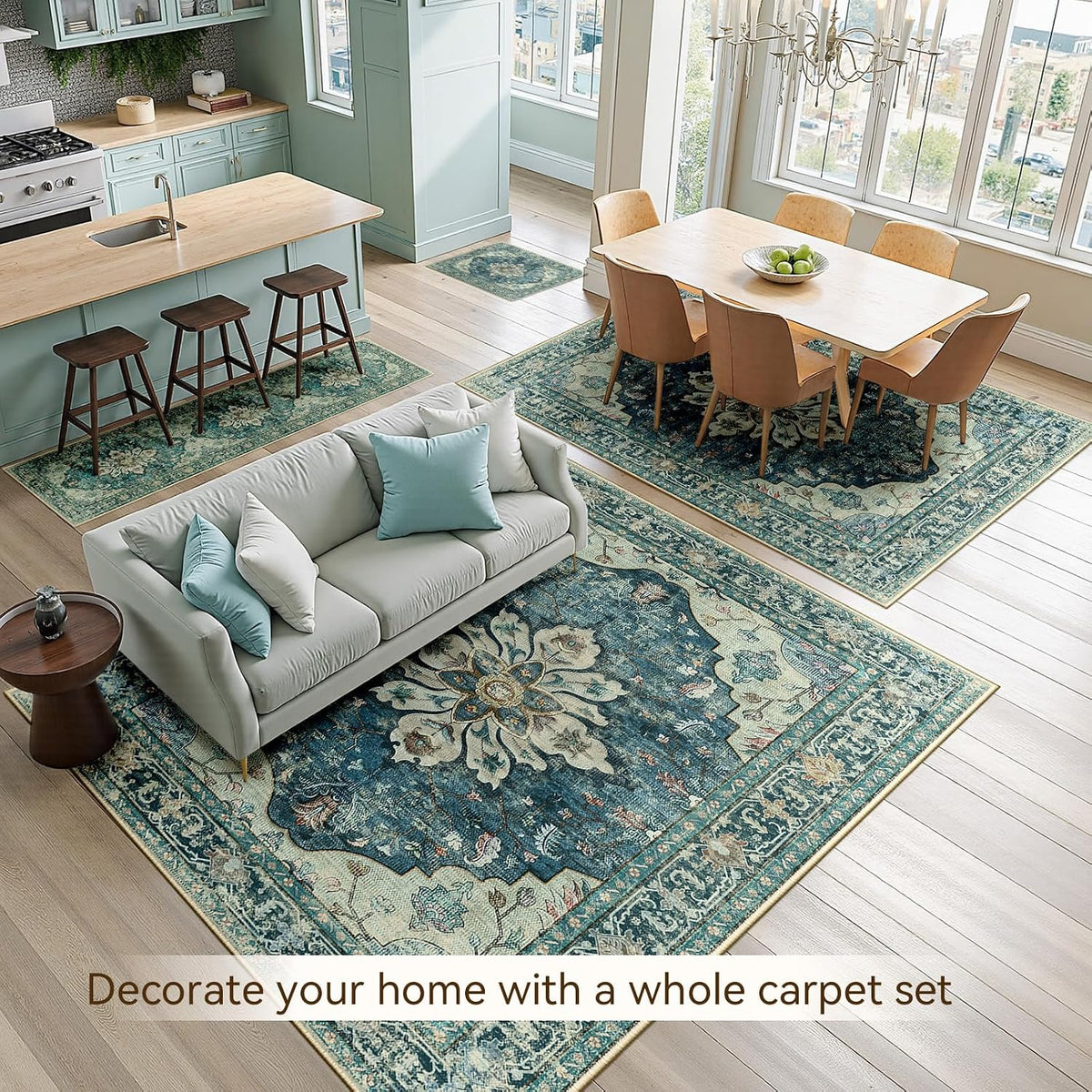 RELEANY Washable Area Rug, 8'x10', Blue/Vintage Dark Blue