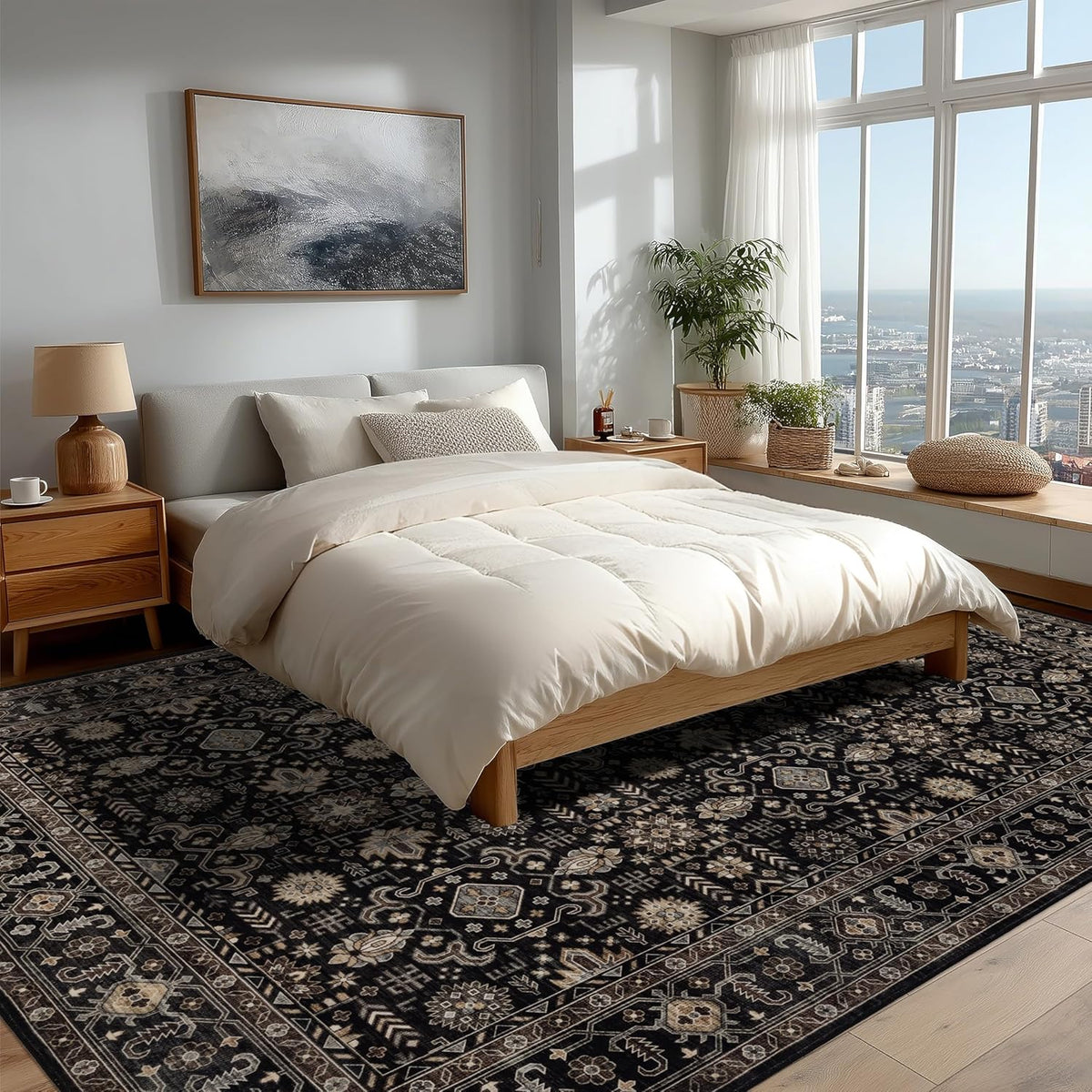 Ruaruarug Washable Area Rug 10×14 for Living Room, Ultra Soft, Black Gold