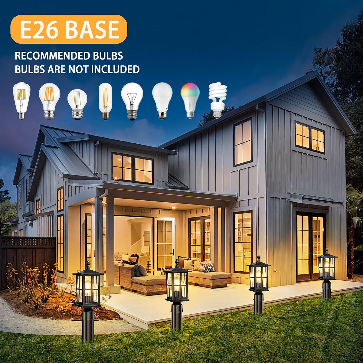 Outdoor Post Lights 2-Pack, 15" Medium Size, Matte Black
