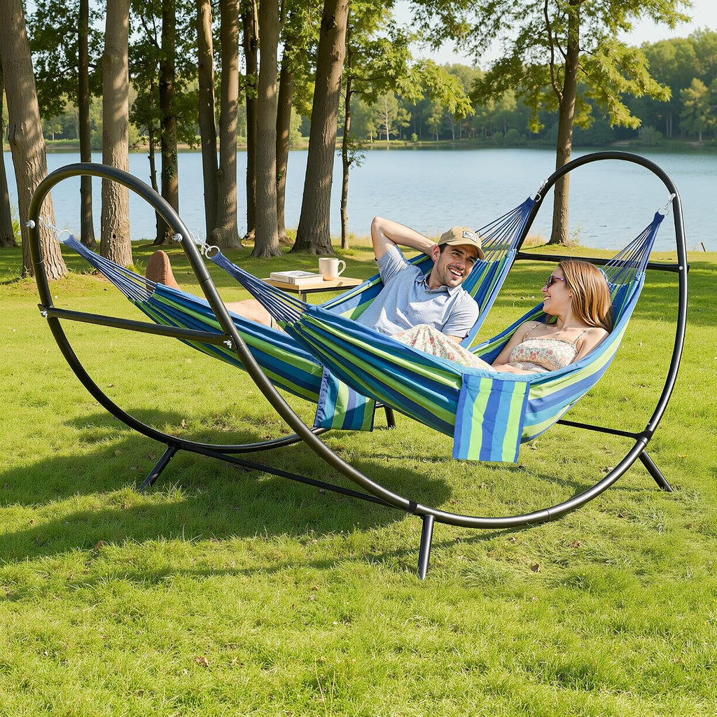 SUNCREAT Portable Outdoor Hammock with Stand, Double Hammocks with Stand for Outside, Patent Pending, Blue & Green