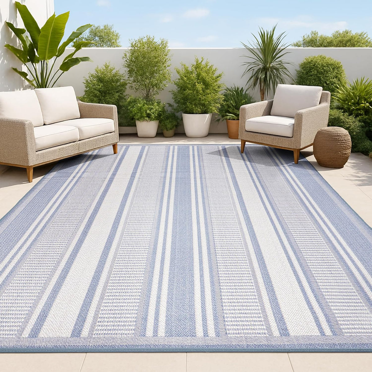 JONATHAN Y Double Stripe Indoor Outdoor Area Rug 3X5 Blue/Light Gray, Haynes Modern for Backyard, Patio, Porch, Easy-Cleaning, High Traffic, Pet-Friendly, Non-Shedding (SMB202E-3)