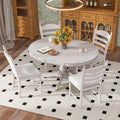LUMISOL 5-Piece Solid Wood Dining Table Set for 4, Farmhouse Kitchen Table Set with Extendable Round Table & 4 Upholstered Chairs for Kitchen, Dining Room, Small Space, Antique White