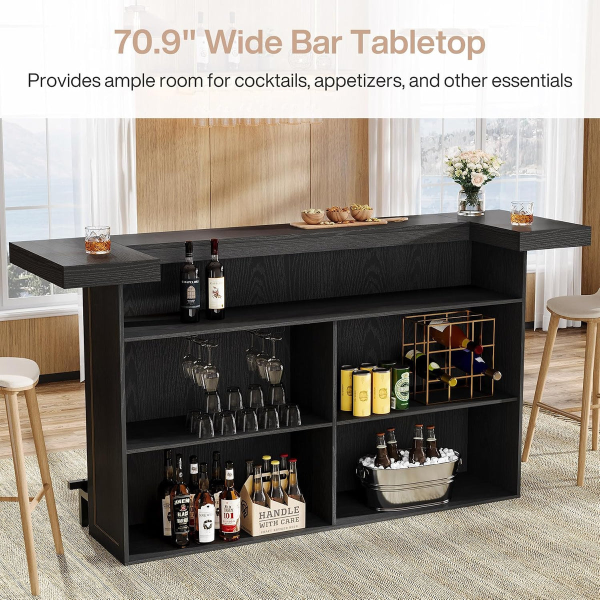 Tribesigns 4-Tier Bar Table, 70.9-Inch Large Home Bar Unit, Black
