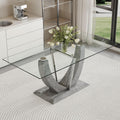 71" Glass Dining Table for 6, Modern Kitchen Table with Tempered Glass Tabletop, Elegant Dining Room Table for Kitchen or Dining Area