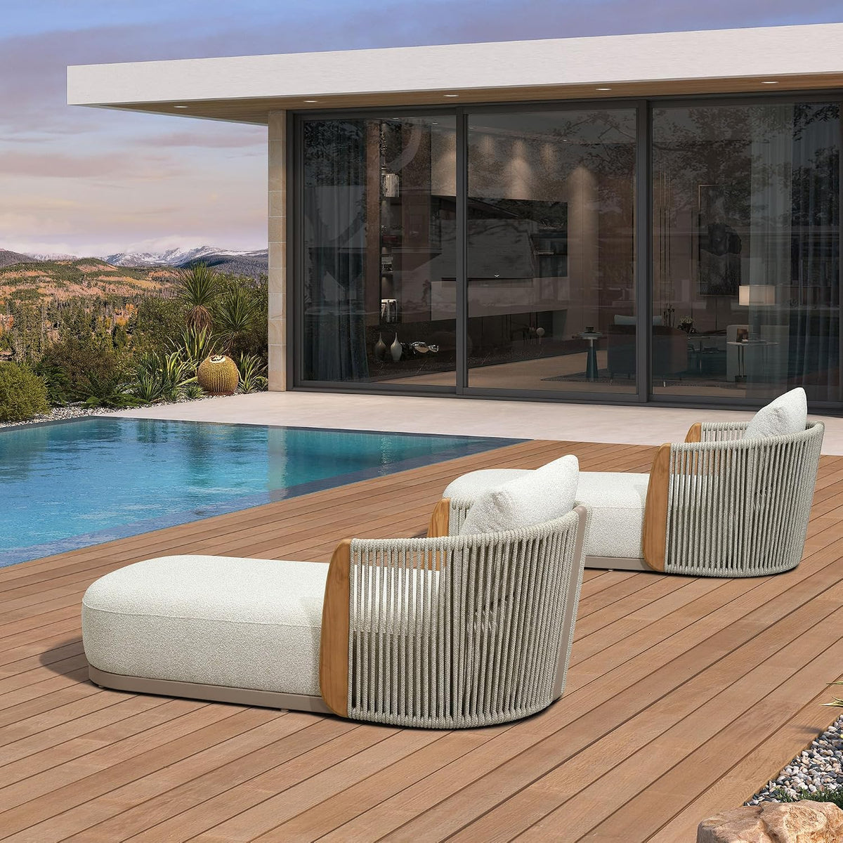 PURPLE LEAF Pool Lounge Chairs Set of 2 Plush Olefin Cushion Chaise Lounge