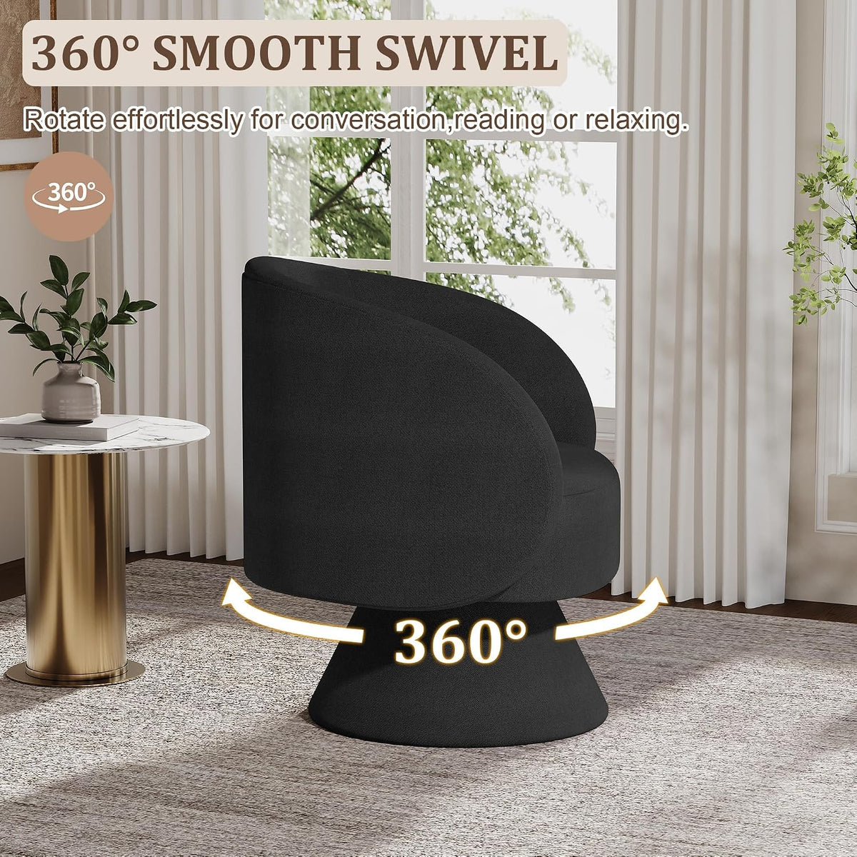 Swivel Barrel Chair Set , 360 Degree Small Accent Vanity Chair, Linen Black