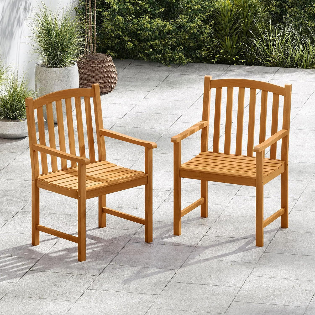 Tangkula Acacia Wood Outdoor Dining Chairs Set of 2