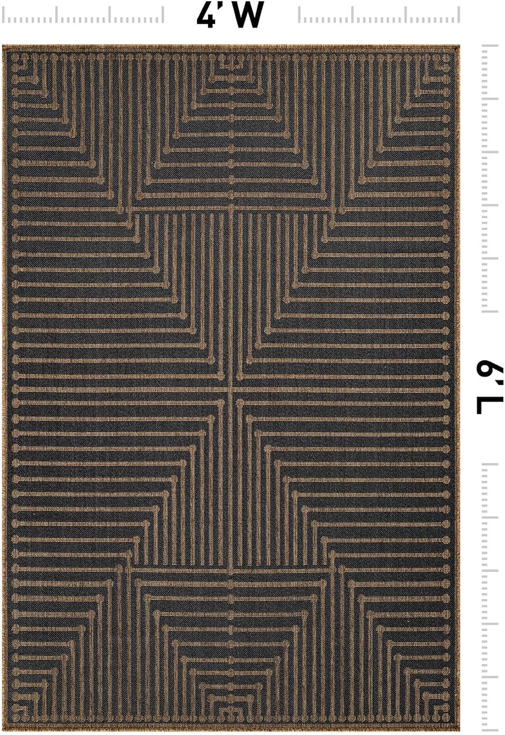Rugshop Modern Geometric Lines Indoor Outdoor Rug Dark Gray/Natural 4' x 6'