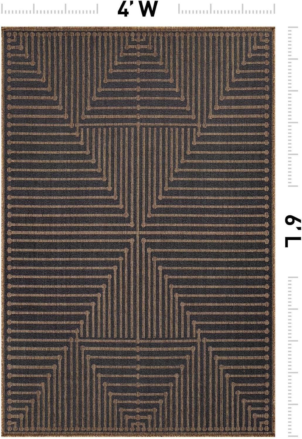 Rugshop Modern Geometric Lines Indoor Outdoor Rug Dark Gray/Natural 4' x 6'