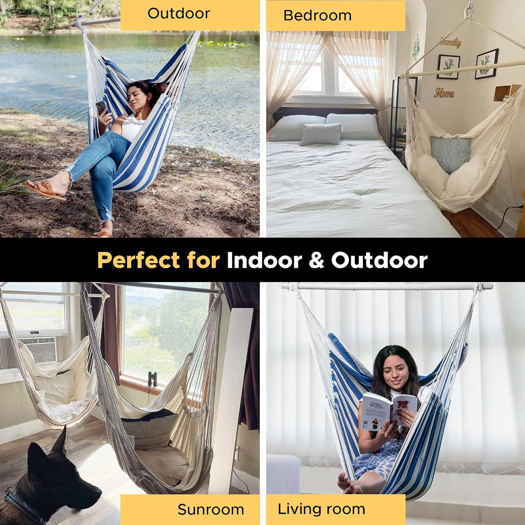 ADVOKAIR Hammock Chair Swing 500lbs Steel Bar 2 Cushions Multi Size