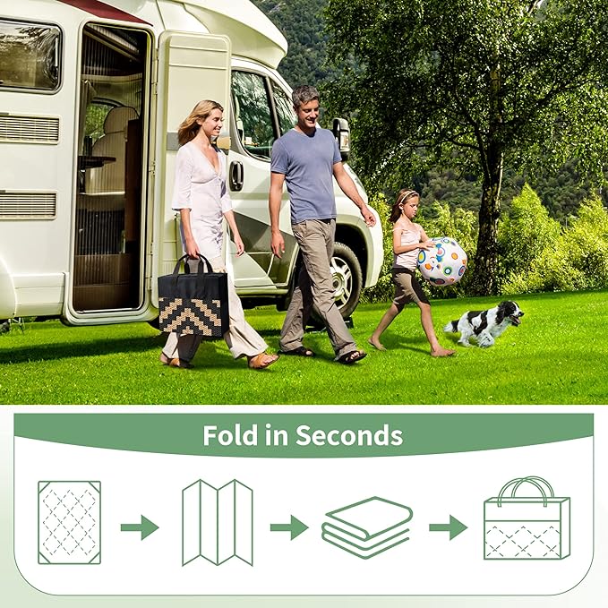 GENIMO 5x8 Outdoor Rug Waterproof, Reversible Mats, Area Rug, Plastic Outside Carpet, Geometric Rv Mat for Patio Camping Rv Picnic Backyard Deck Balcony Porch Beach Trailer (Black & Brown)