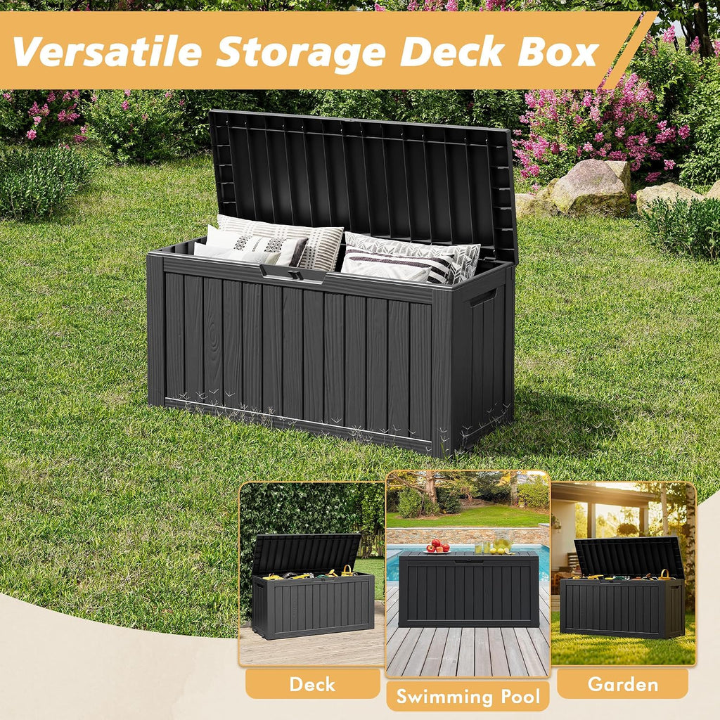 Fancyango 85 Gallon Large Outdoor Storage Deck Box Waterproof, Black