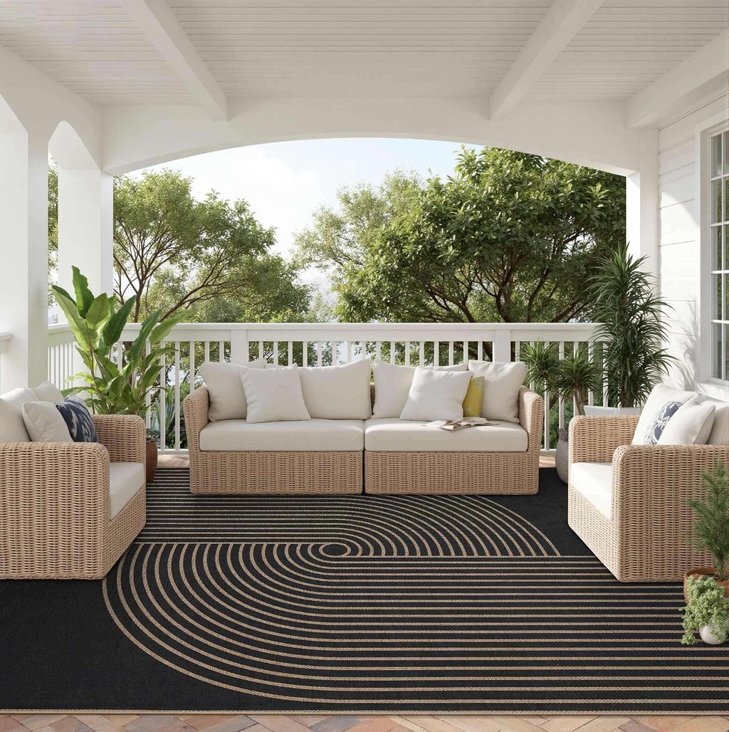 Easy Jute Outdoor 5x7 Area Rugs for Patio Living Room, Black