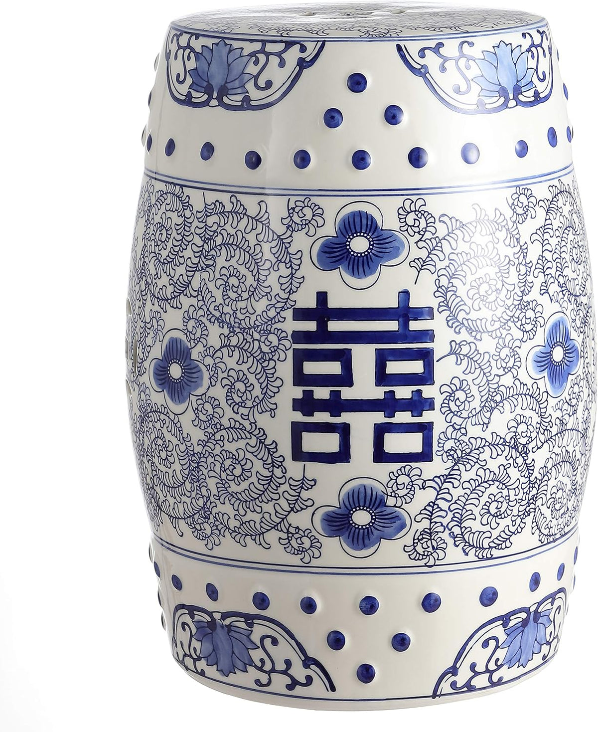 JONATHAN Y Double Happiness Ceramic Garden Stool 18" Table, Blue/White
