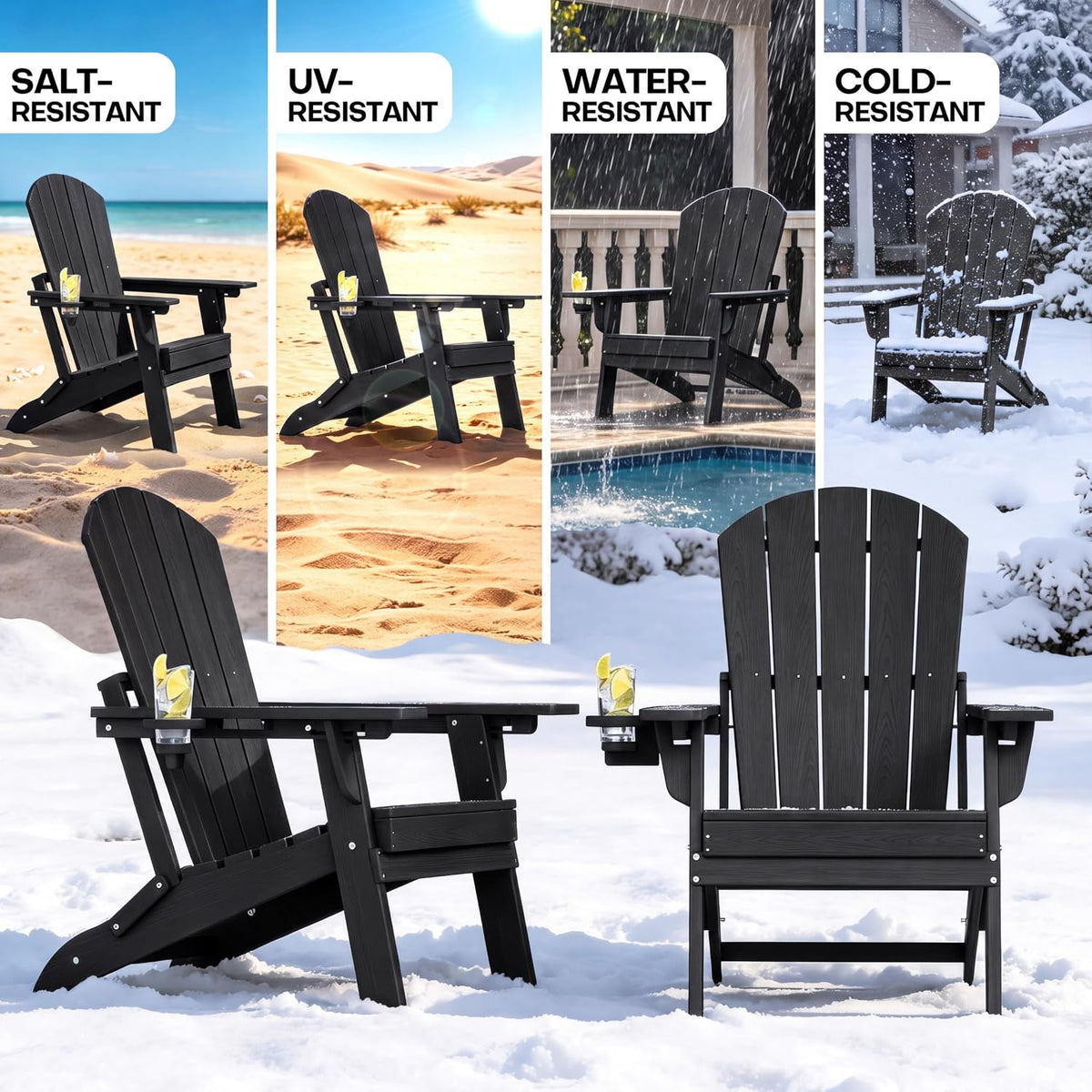 Plawdlik Folding Adirondack Chair Set of 4, Adjustable 3-Position, Black (Set of 2)