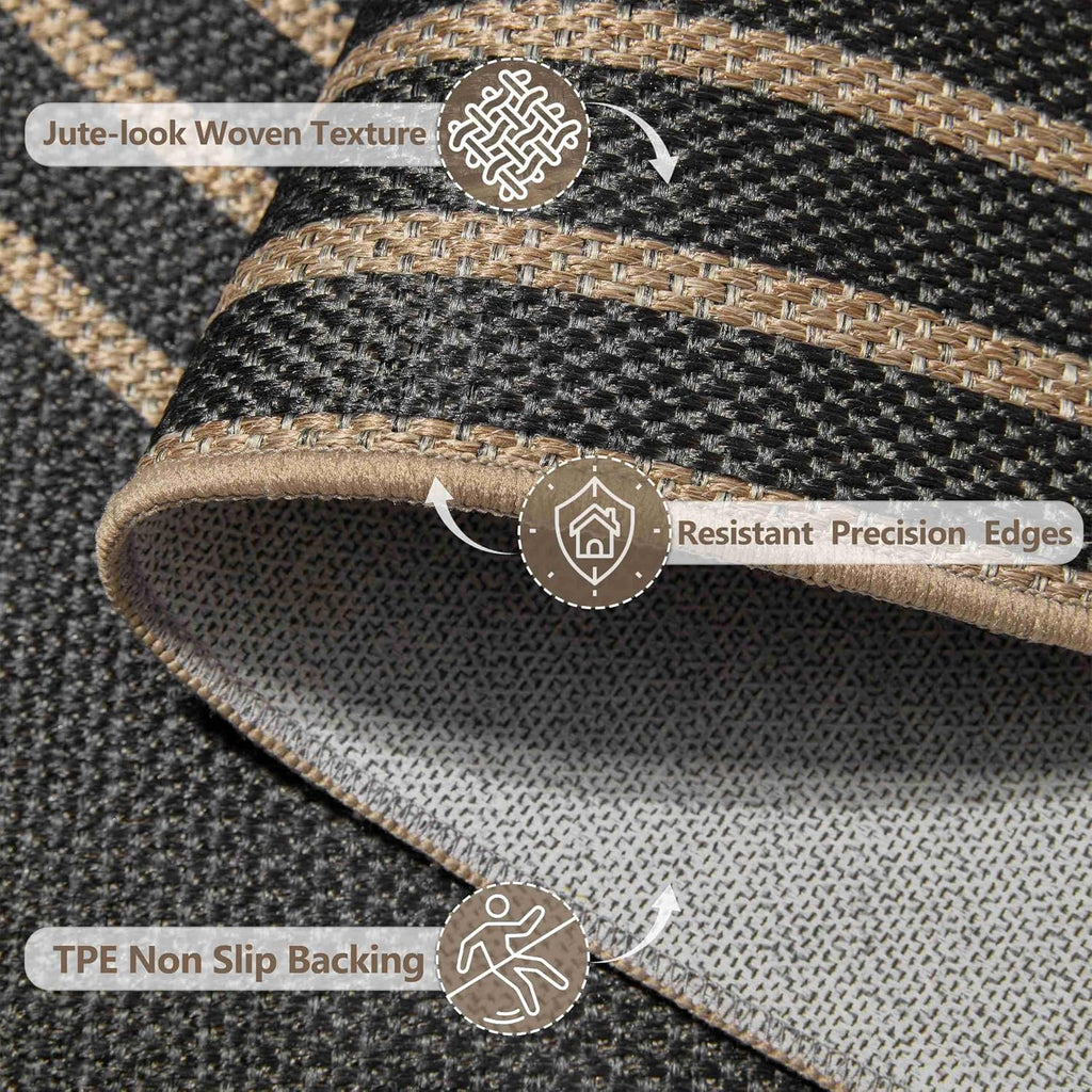 Easy Jute Outdoor 5x7 Area Rugs for Patio Living Room, Black