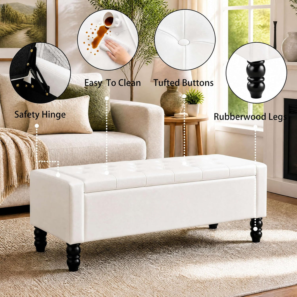 50 inch faux leather storage ottoman bench for on a desk or shelf