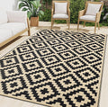 Smiry Outdoor Rug 9x12 ft Waterproof Reversible Boho Mat, Black & Beige