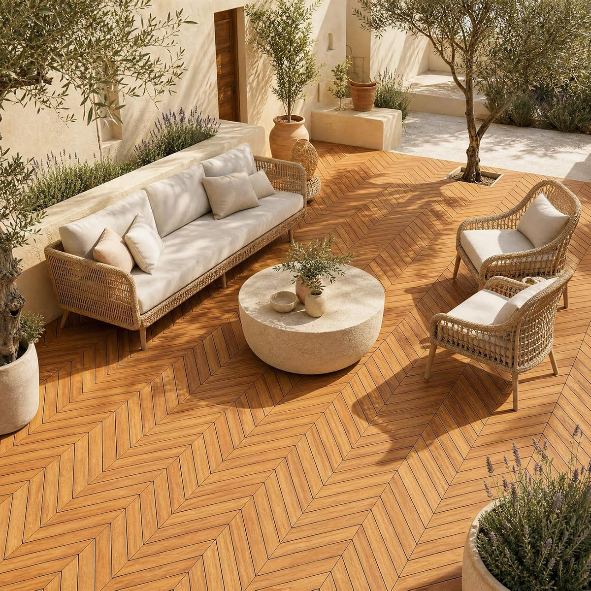 goplus 30-pack acacia wood interlocking deck tiles (30, close-up detail