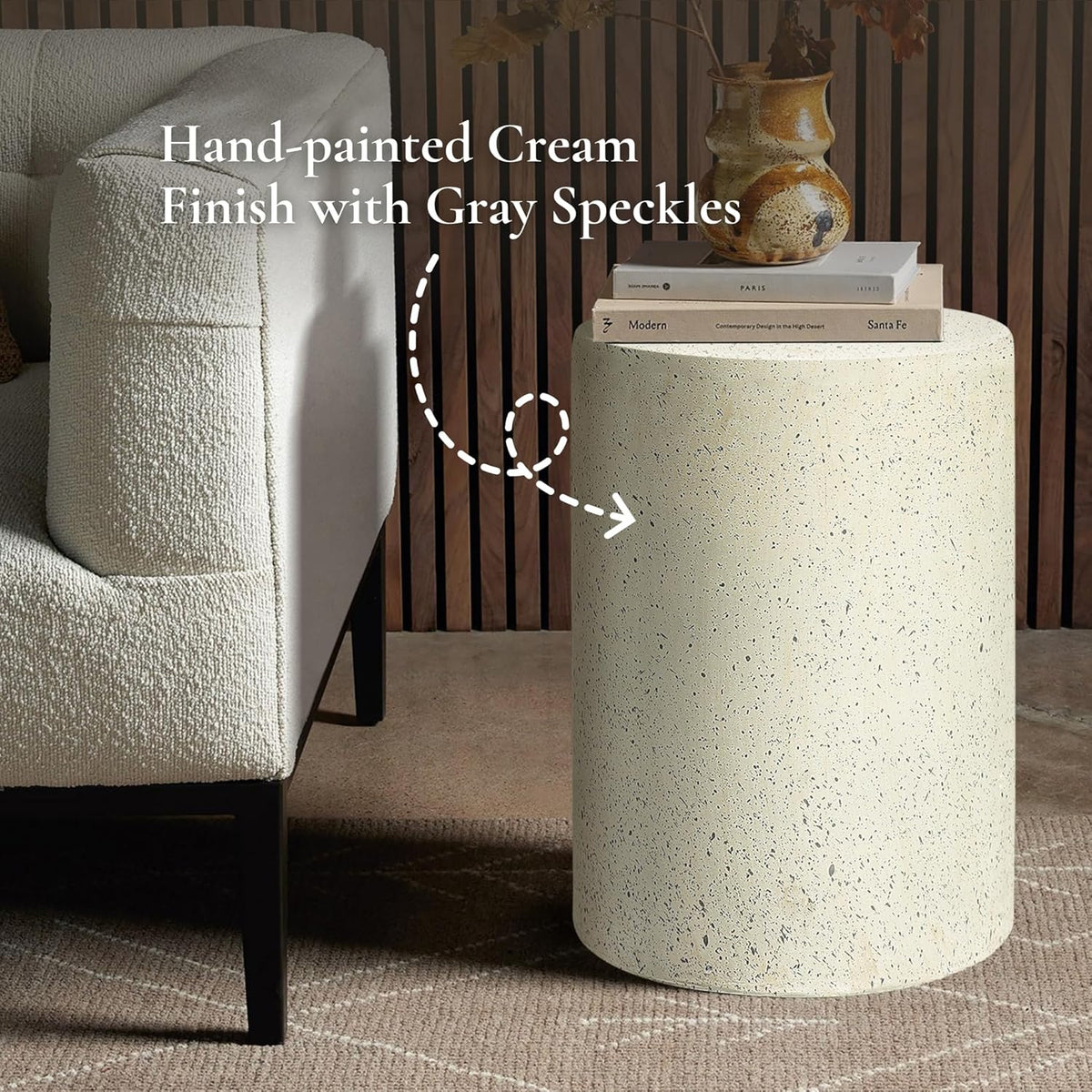 LuxenHome 18" Cement Outdoor Side Table, Modern Round Patio End Table