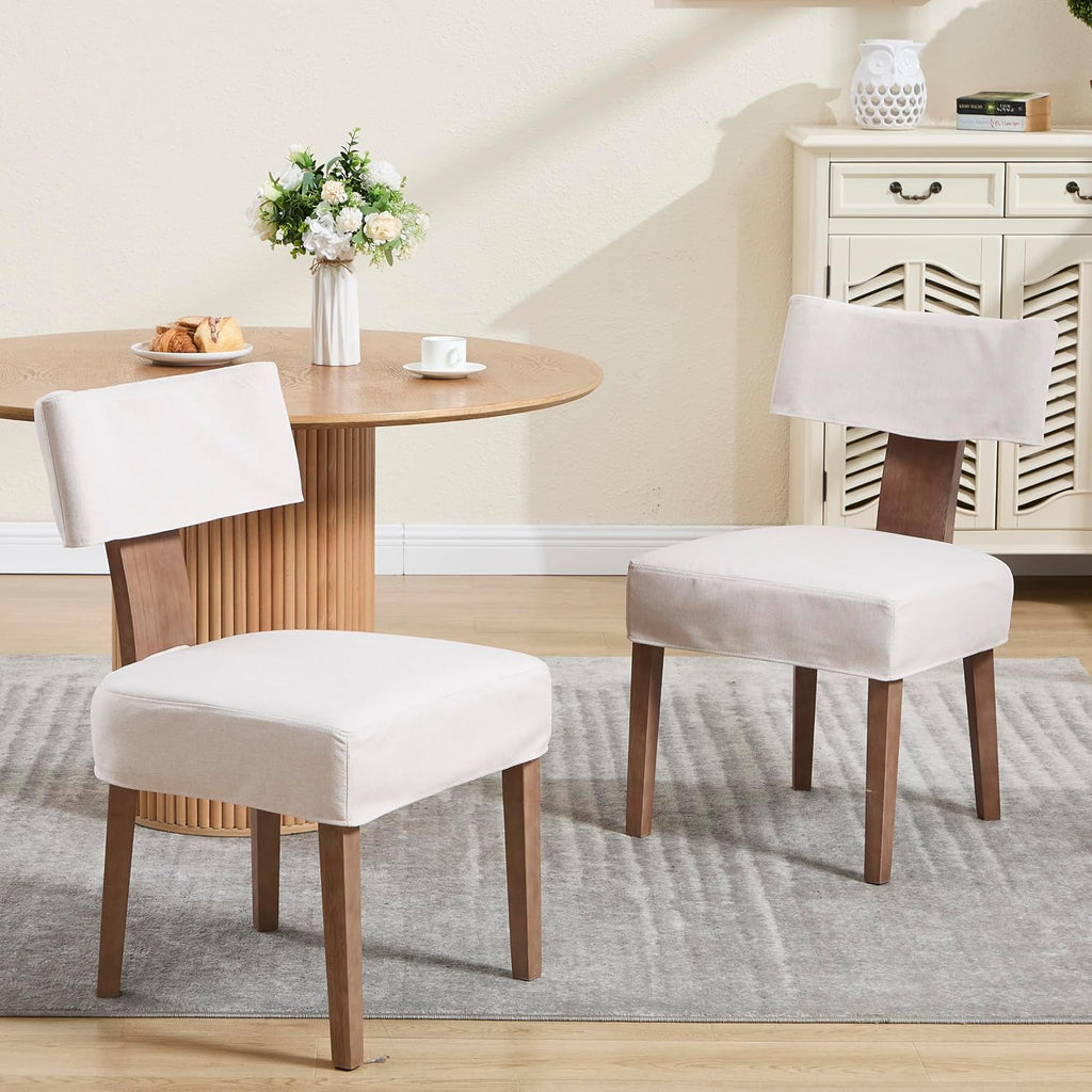 RIVOVA Upholstered Dining Chairs Set of 6 with Seat Covers, Modern Wooden Kitchen Chairs Fabric Side Dining Room Chair Farmhouse Dinner Chair, Beige