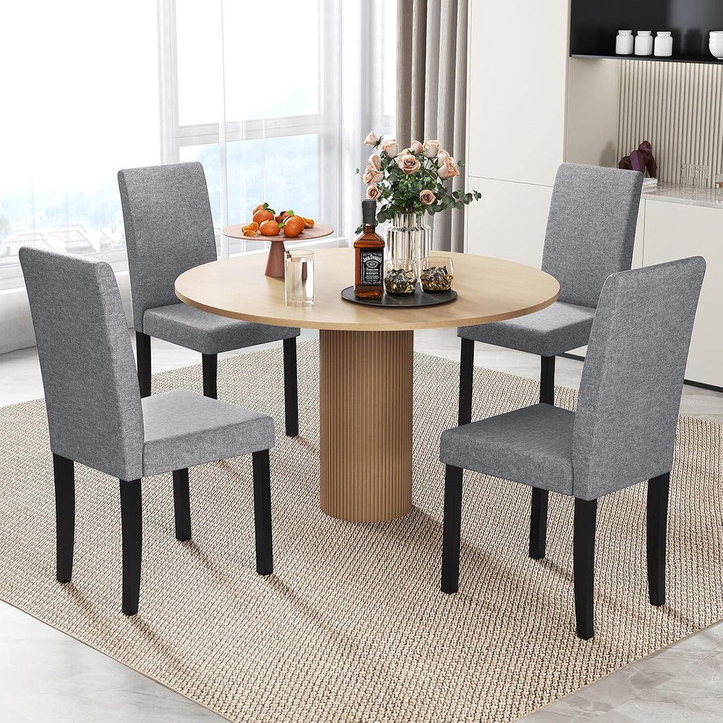 GOFLAME Upholstered Dining Chairs Set of 2, Fabric Kitchen Chairs with Padded Seat, Tilt Backrest, Rubber Wood Legs, Armless Side Chairs for Dining Room, Living Room, Restaurant, Light Gray