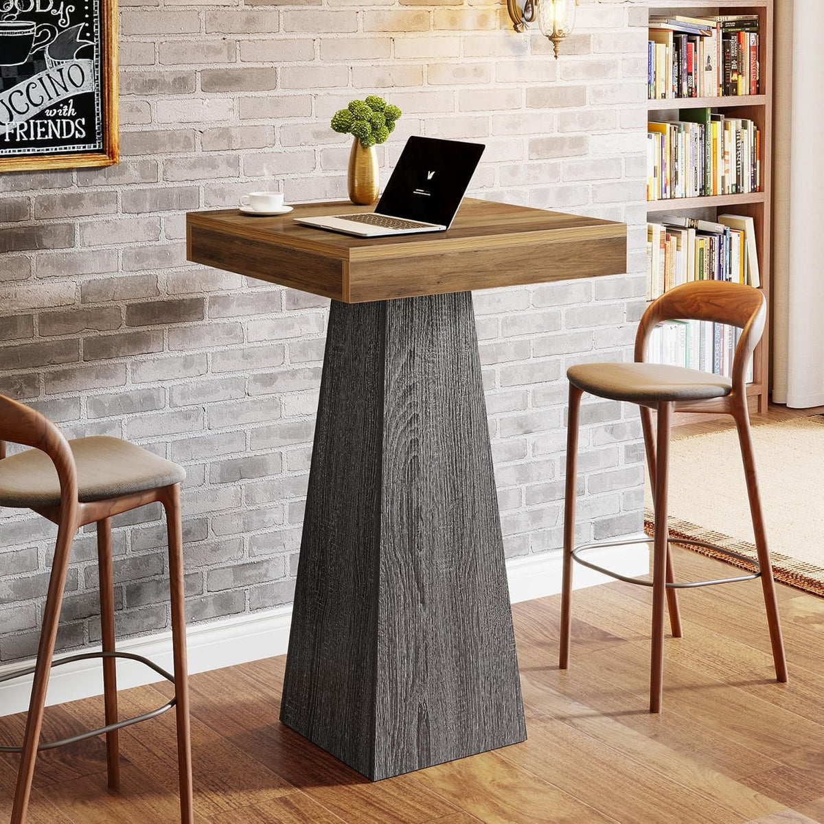 Tribesigns Bar Table, 39.96" High Pub Table for Small Space, Home Bar Small Square High Top Unit for Dining, Coffee, Cocktail, Living Room, Kitchen, Vintage Brown & Gray (Only Table)