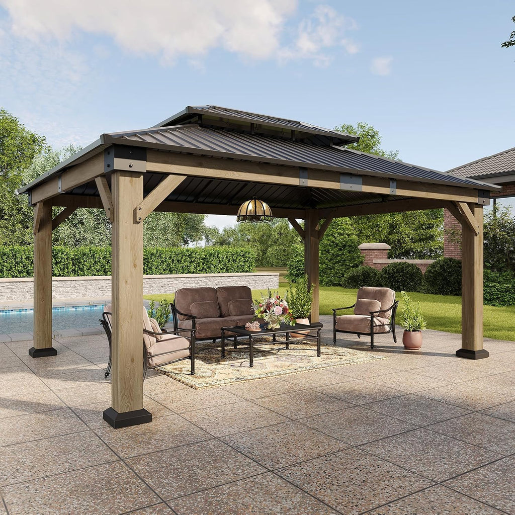 Aoxun 12' x 16' Outdoor Wood Gazebo, Hardtop Gazebo