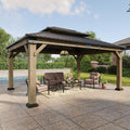 Aoxun 12' x 16' Outdoor Wood Gazebo, Hardtop Gazebo