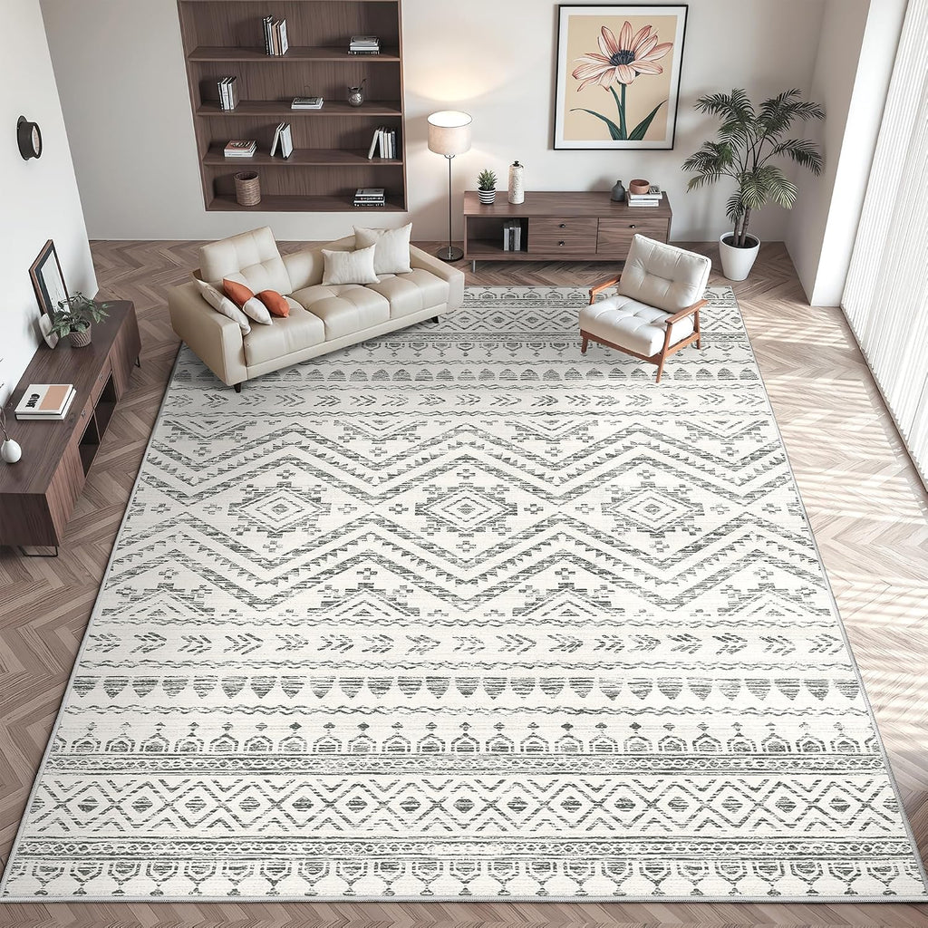 Miukiki 8x10 Area Rug for Living Room, Washable Soft Non Slip Rug Grey