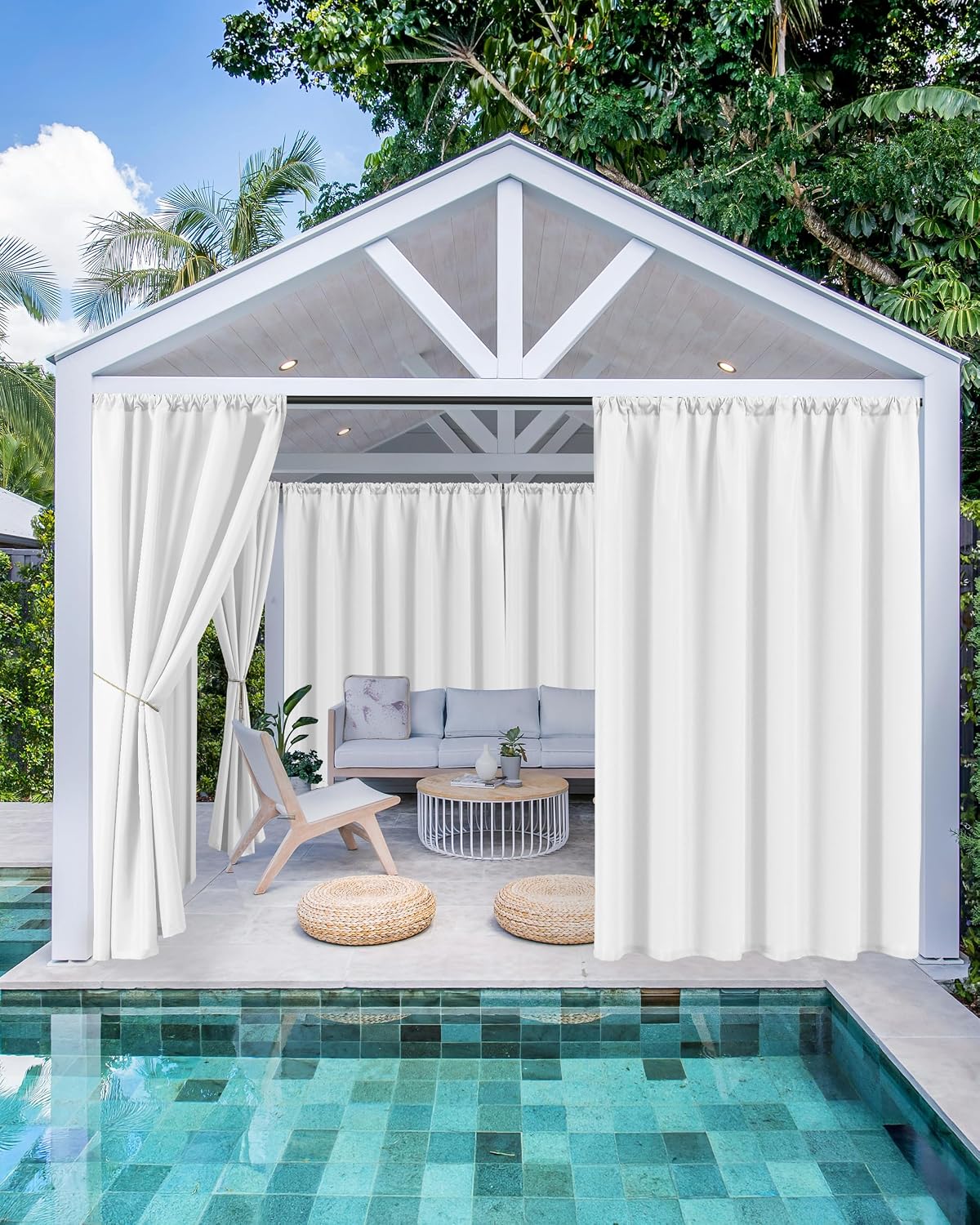 Outdoor Curtains for Patio Waterproof Rod Pocket 6 Pcs 54x95 Inch White