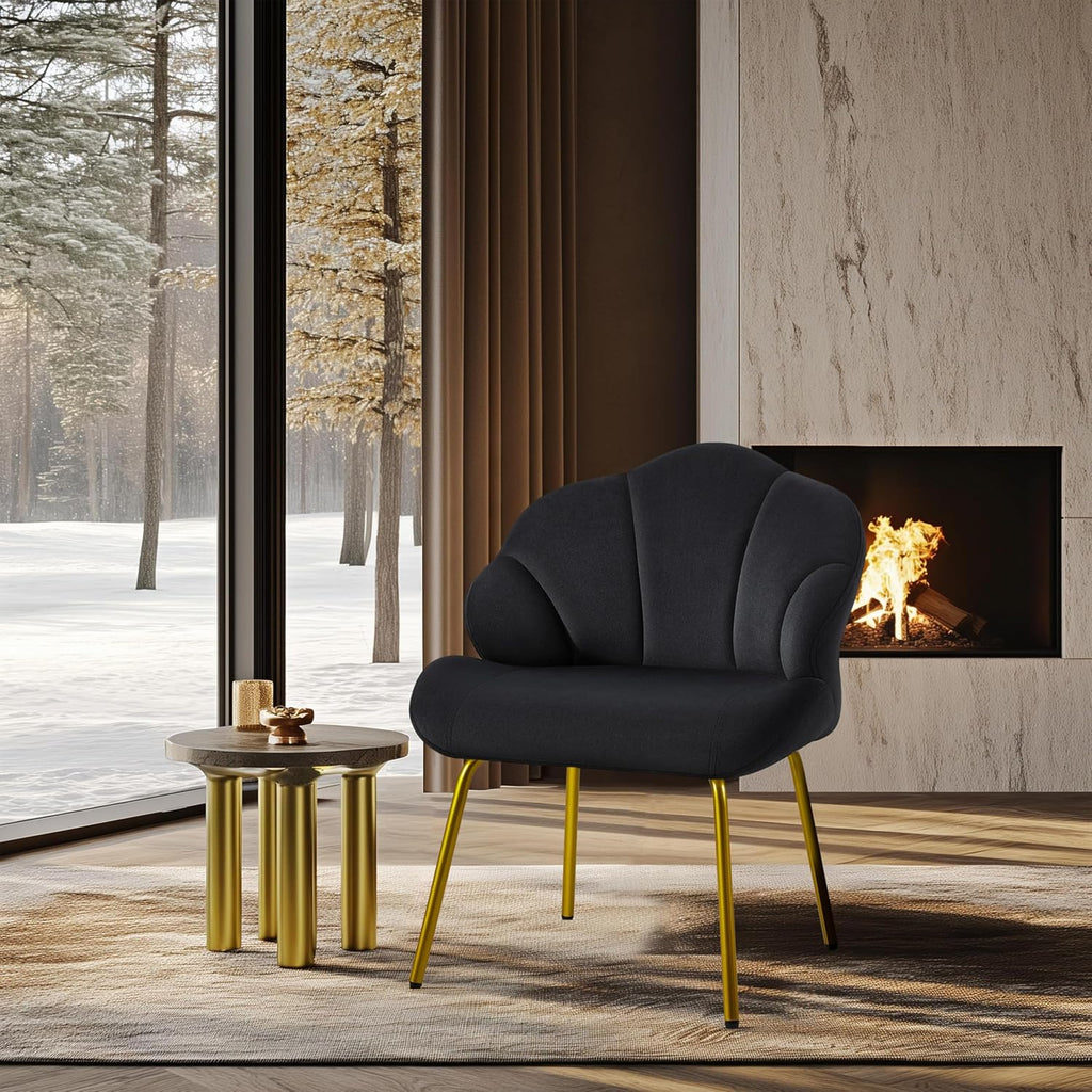 Yaheetech Flower Shape Vanity Chair with Petal Armrests, Black