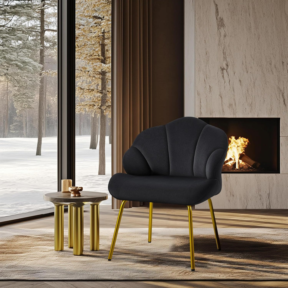 Yaheetech Flower Shape Vanity Chair with Petal Armrests, Black
