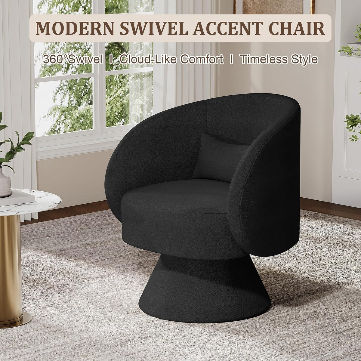 Swivel Barrel Chair Set , 360 Degree Small Accent Vanity Chair, Linen Black