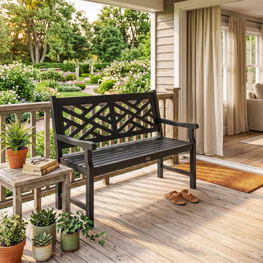 Outsunny Outdoor Garden Bench Wooden Frame Patio Bench 43.25 Inch Black
