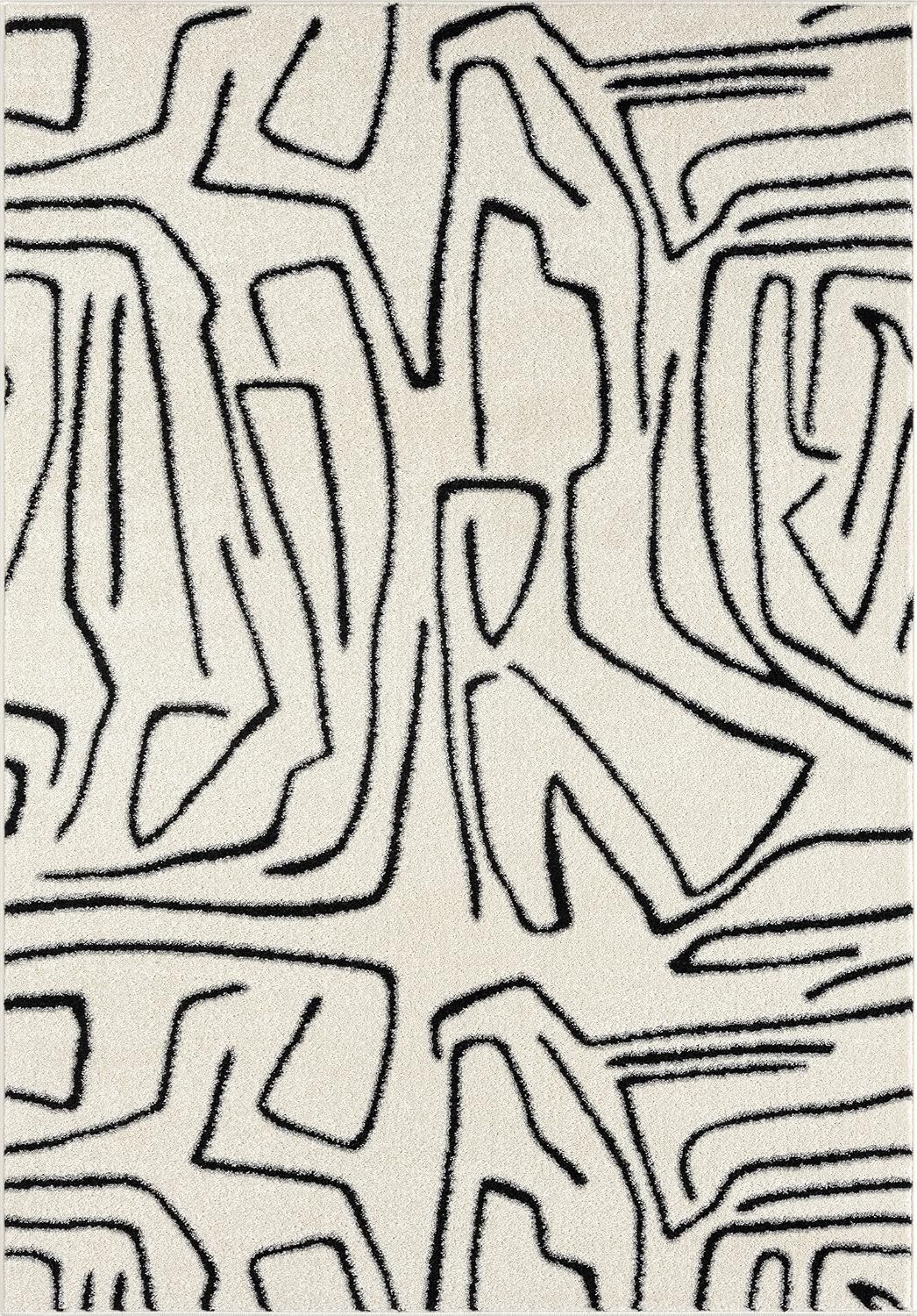 Abani Abstract Beige/Black Area Rug - 5'x8' - Modern Animal/Natural Lines Design - Deco Collection - Easy to Clean - Durable for High Traffic Areas - Bedroom, Office & Kitchen - Medium Pile