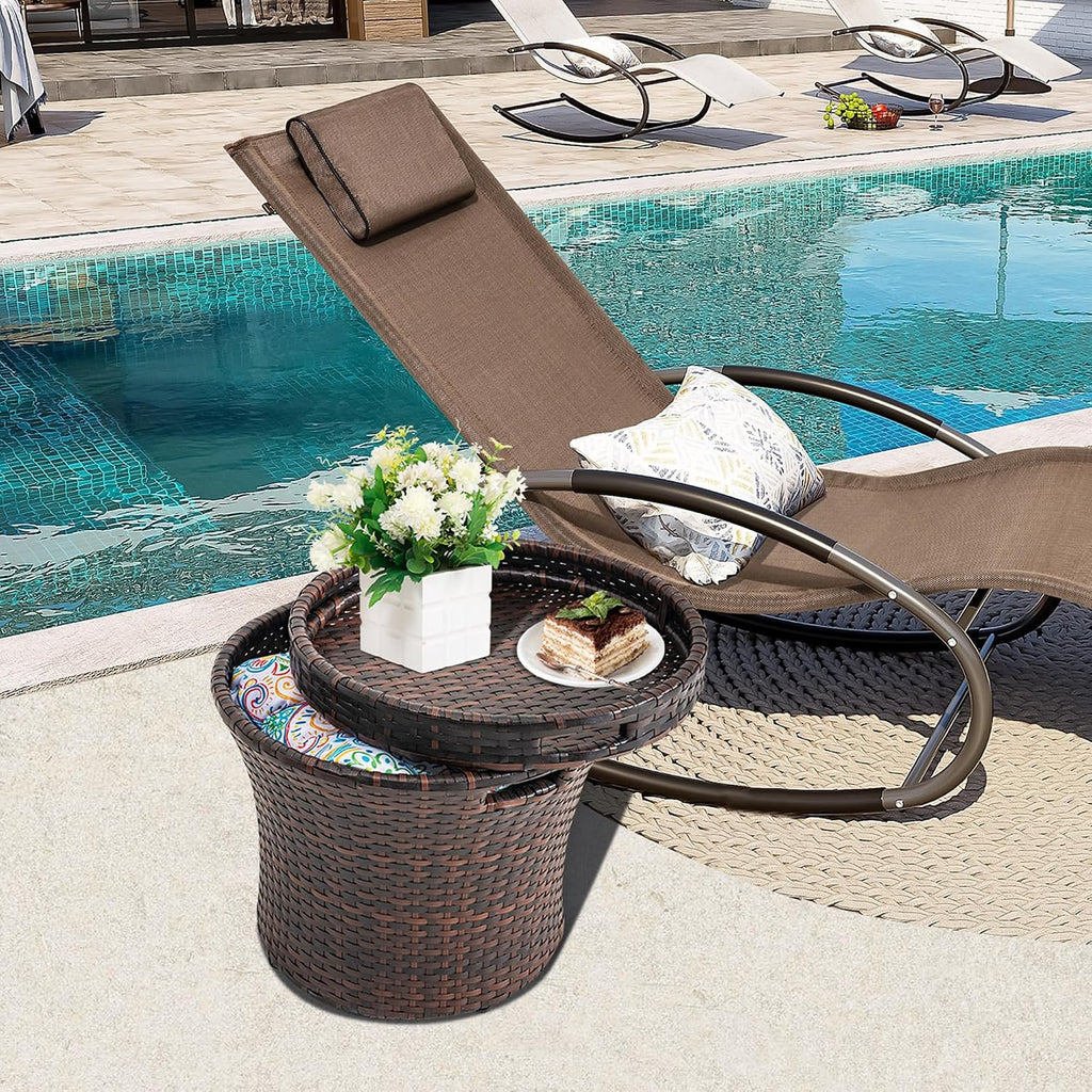 Sundale Outdoor Wicker Side Table with Storage, Patio Rattan End Table