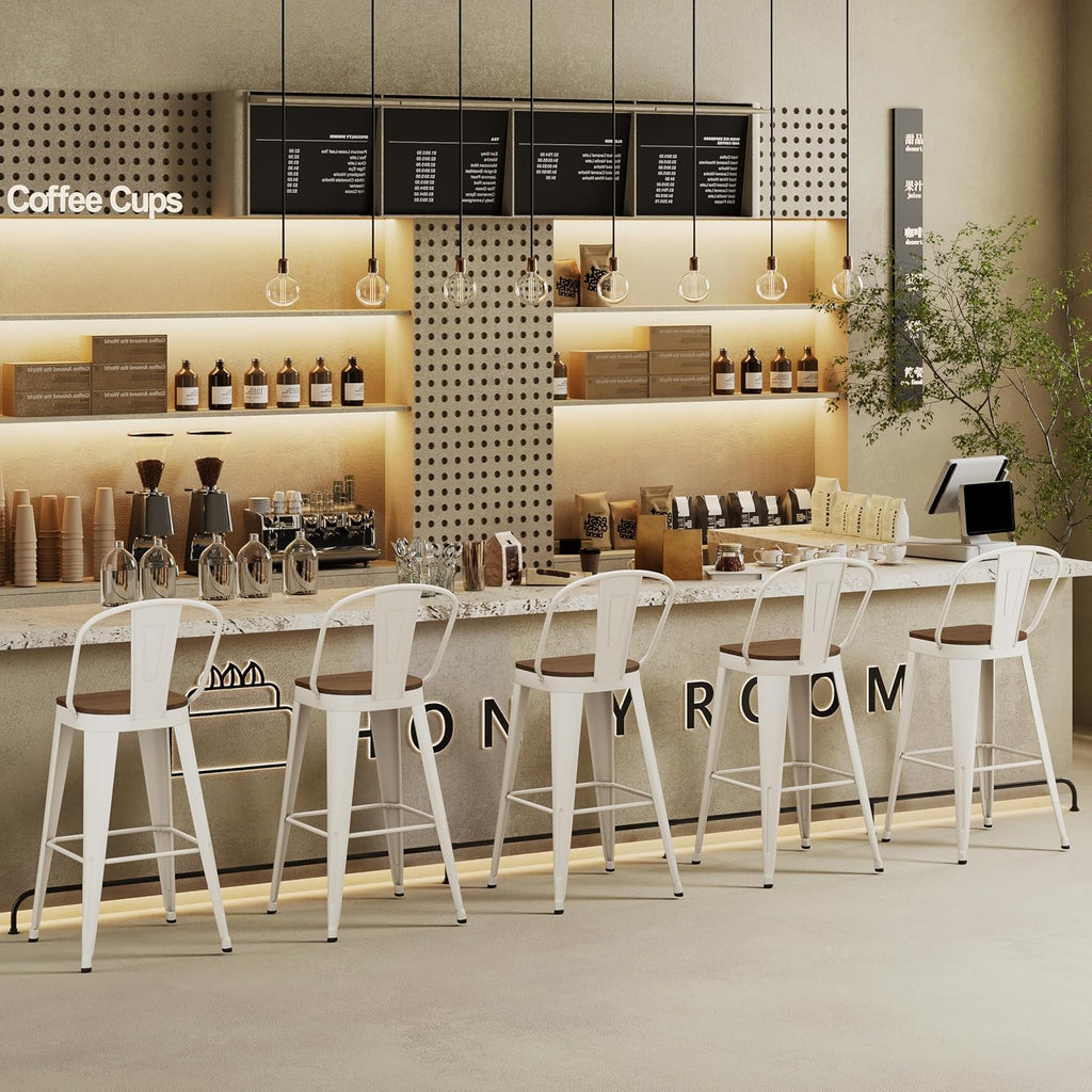 Andeworld Metal Bar Stools Set of 4,24" Counter Height with Backs,Off White