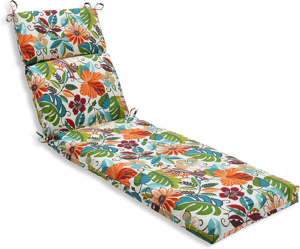 Pillow Perfect Bright Floral Indoor/Outdoor 1 Piece Split Back Chaise Lounge Cushion, 1 Count, 72.5" x 21", Ivory Lensing
